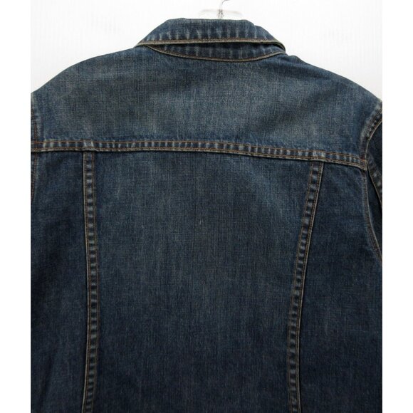 J Crew Jacket Large Trucker Denim Moto Button Up Flap Pockets Biker - Picture 7 of 9